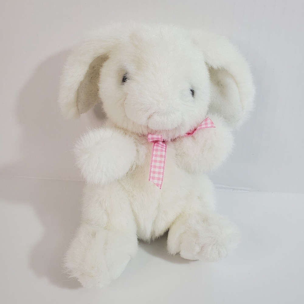 Walmart White Easter Bunny Rabbit Bean Bag Plush Stuffed Animal‎ 7" Pink Bow